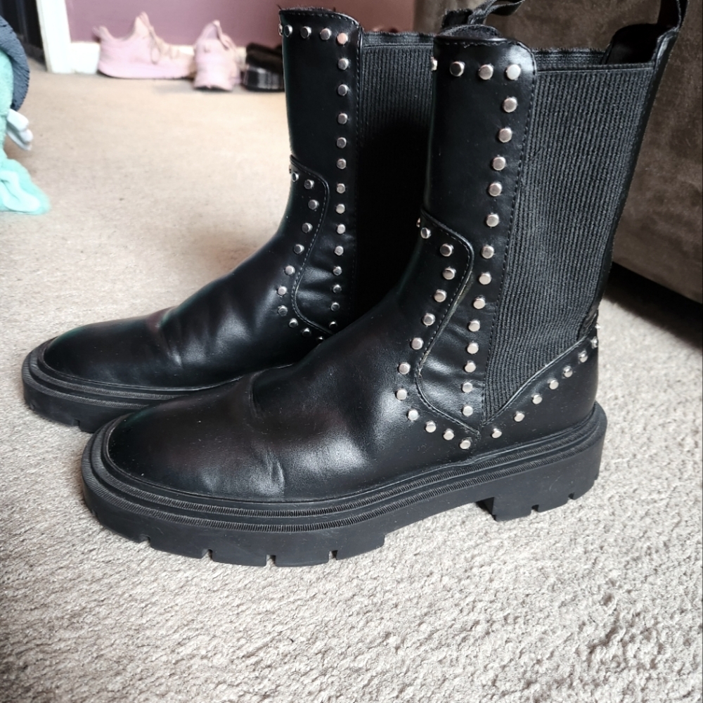 Zara Black Studded Chelsea Combat Boots